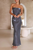 Lutaotie Celebrities Formal Solid Bright Silk Strapless Evening Dress Dresses(5 Colors)