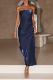 Lutaotie Celebrities Formal Solid Bright Silk Strapless Evening Dress Dresses(5 Colors)