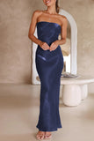 Lutaotie Celebrities Formal Solid Bright Silk Strapless Evening Dress Dresses(5 Colors)