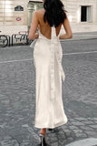 Lutaotie Elegant Simplicity Solid Backless Halter Trumpet Mermaid Dresses