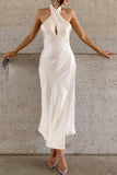 Lutaotie Elegant Simplicity Solid Backless Halter Trumpet Mermaid Dresses