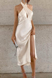 Lutaotie Elegant Simplicity Solid Backless Halter Trumpet Mermaid Dresses