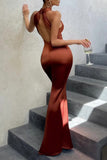 Lutaotie Elegant Formal Solid Backless Halter Trumpet Mermaid Dresses(3 Colors)