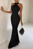 Lutaotie Elegant Formal Solid Backless Halter Trumpet Mermaid Dresses(3 Colors)