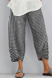 Lutaotie Casual Plaid Contrast Loose High Waist Harlan Full Print Bottoms