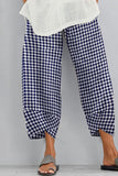 Lutaotie Casual Plaid Contrast Loose High Waist Harlan Full Print Bottoms