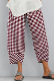 Lutaotie Casual Plaid Contrast Loose High Waist Harlan Full Print Bottoms