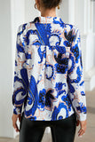 Lutaotie Work Elegant Print Buttons Turndown Collar Tops