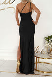 Lutaotie Elegant Solid Slit Oblique Collar Evening Dress Dresses