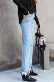 Lutaotie Casual Street Solid Tassel High Waist Denim Jeans