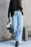 Lutaotie Casual Street Solid Tassel High Waist Denim Jeans