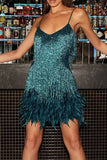 Lutaotie Sexy Solid Tassel Feathers V Neck Pencil Skirt Dresses