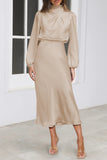 Lutaotie Elegant Solid Fold Half A Turtleneck Dresses