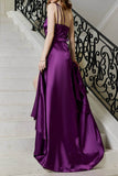 Lutaotie Elegant Solid Slit Oblique Collar Evening Dress Dresses