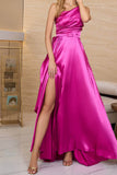 Lutaotie Elegant Solid Slit Oblique Collar Evening Dress Dresses