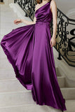 Lutaotie Elegant Solid Slit Oblique Collar Evening Dress Dresses