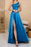 Lutaotie Elegant Solid Slit Oblique Collar Evening Dress Dresses