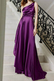 Lutaotie Elegant Solid Slit Oblique Collar Evening Dress Dresses