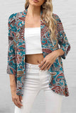 Lutaotie Casual Print Patchwork Cardigan Collar Tops