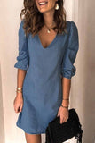 Lutaotie Fashion Casual Solid V Neck Denim Dress Dresses(4 Colors)