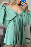 Lutaotie Sexy Simplicity Solid Flounce Fold V Neck Long Sleeve Dresses