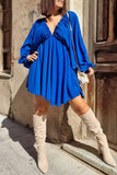 Lutaotie Sexy Simplicity Solid Flounce Fold V Neck Long Sleeve Dresses