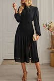 Lutaotie Elegant Solid Flounce Half A Turtleneck Waist Skirt Dresses