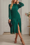 Lutaotie Elegant Solid Flounce Half A Turtleneck Waist Skirt Dresses