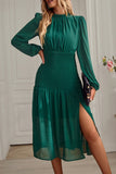 Lutaotie Elegant Solid Flounce Half A Turtleneck Waist Skirt Dresses