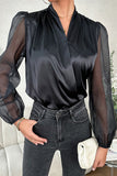 Lutaotie Elegant Solid See-through V Neck Tops