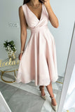 Lutaotie Sweet Elegant Solid Fold V Neck Sleeveless Dress Dresses(3 Colors)