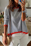 Lutaotie Casual Striped Contrast O Neck Sweaters