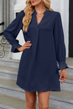 Lutaotie Daily Simplicity Solid Fold V Neck Long Sleeve Dresses