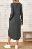 Lutaotie Casual Simplicity Solid Pocket O Neck Long Sleeve Dresses