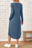 Lutaotie Casual Simplicity Solid Pocket O Neck Long Sleeve Dresses