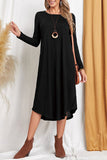 Lutaotie Casual Simplicity Solid Pocket O Neck Long Sleeve Dresses