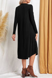 Lutaotie Casual Simplicity Solid Pocket O Neck Long Sleeve Dresses