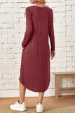 Lutaotie Casual Simplicity Solid Pocket O Neck Long Sleeve Dresses