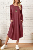 Lutaotie Casual Simplicity Solid Pocket O Neck Long Sleeve Dresses