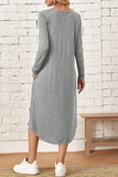 Lutaotie Casual Simplicity Solid Pocket O Neck Long Sleeve Dresses