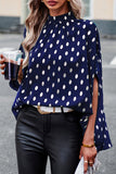 Lutaotie British Style Elegant Polka Dot Bandage Mandarin Collar Tops