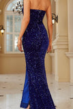 Lutaotie Formal Solid Sequins Slit Strapless Evening Dress Dresses