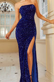 Lutaotie Formal Solid Sequins Slit Strapless Evening Dress Dresses