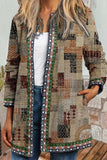 lutaotie Casual Print Pocket O Neck Outerwear