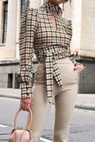 Lutaotie Celebrities Elegant Plaid With Bow Contrast Mandarin Collar Tops