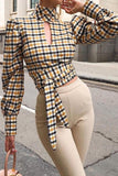 Lutaotie Celebrities Elegant Plaid With Bow Contrast Mandarin Collar Tops