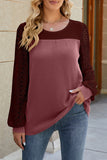 Lutaotie Casual Color Block Lace Hollowed Out Contrast O Neck Tops