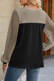 Lutaotie Casual Color Block Lace Hollowed Out Contrast O Neck Tops