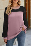 Lutaotie Casual Color Block Lace Hollowed Out Contrast O Neck Tops