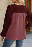 Lutaotie Casual Color Block Lace Hollowed Out Contrast O Neck Tops